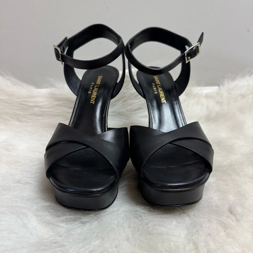 Authentic Saint Laurent Bianca Platform Criss Cross Leather Ankle Strap Heels - Picture 4 of 9